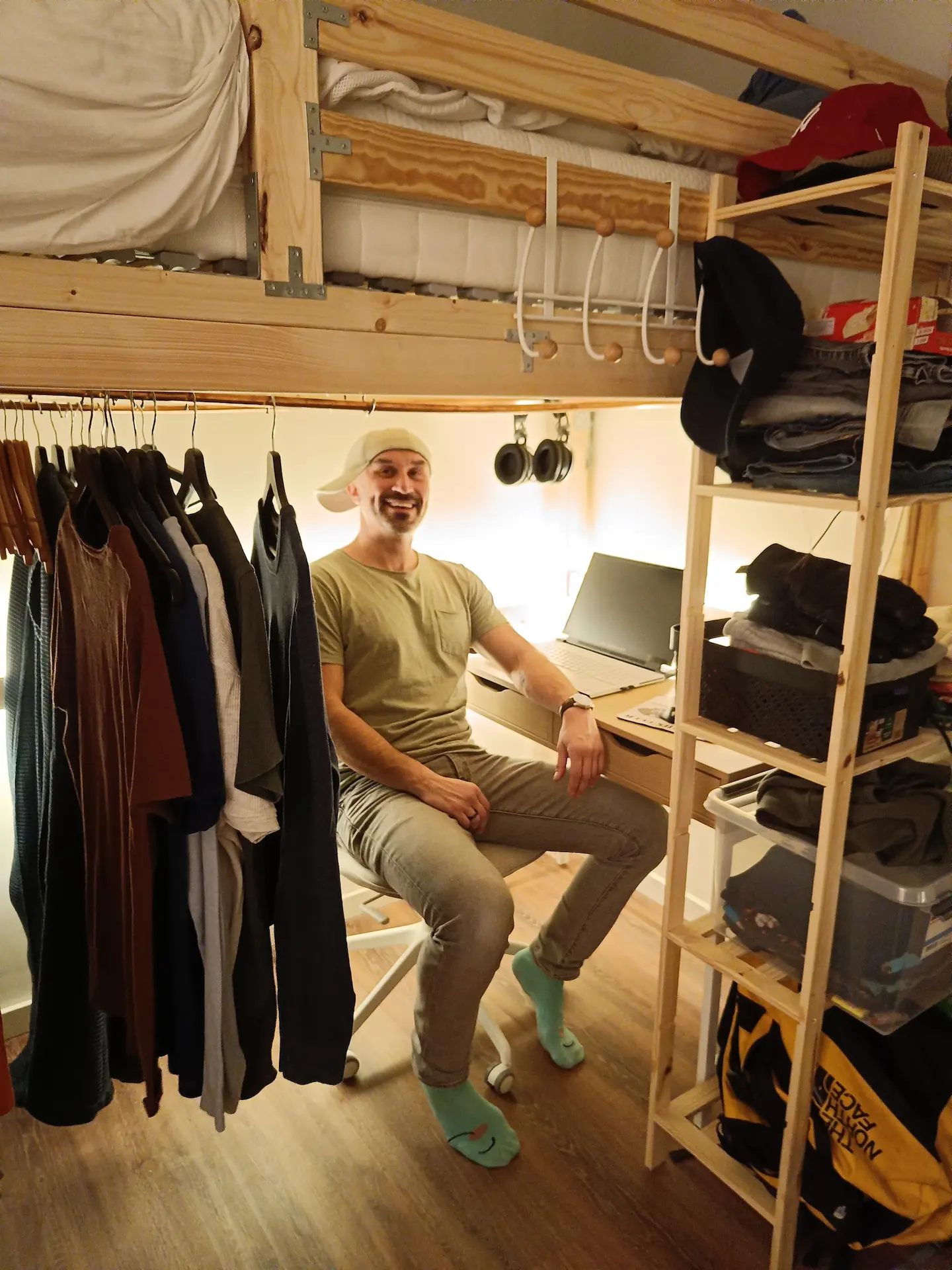 Will working on a laptop in a tiny workspace